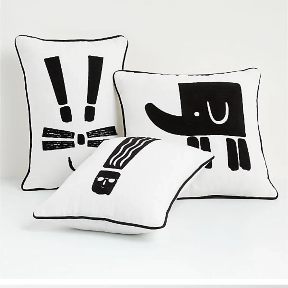 Crate & Kids Black & White Exclamation Kids Throw Pillow NWT